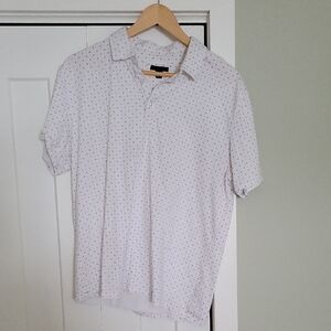 RW&CO. White Short-Sleeve Polo with Micro Dot Pattern